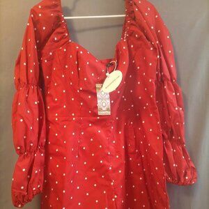 Boohoo Polka Dot Puff Sleeve Playsuit Romper Red 12